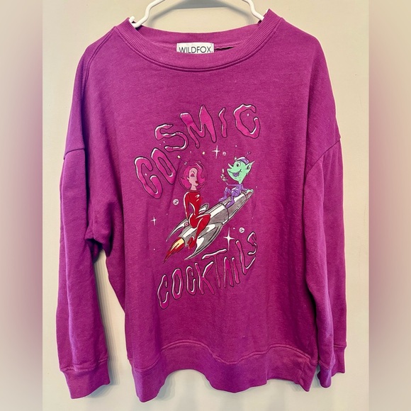 Wildfox Cosmic Cocktails Graphic Alien Magenta Sweater XS - Picture 1 of 5